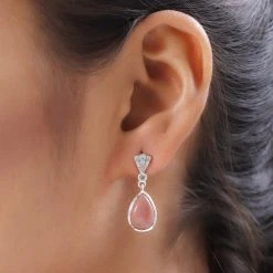 Oregon Pfirsich Opal Und Weiße Zirkon-Ohrringe, 925 Silber Platiniert Ca. 4.48 Ct -Schmuck Shoplc 7156029 2