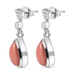Oregon Pfirsich Opal Und Weiße Zirkon-Ohrringe, 925 Silber Platiniert Ca. 4.48 Ct -Schmuck Shoplc 7156029 3
