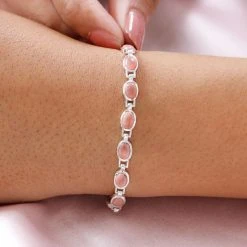 Oregon Pfirsich Opal Armband, Ca. 19 Cm, 925 Silber Platiniert Ca. 6.57 Ct -Schmuck Shoplc 7156389 2