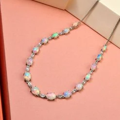 Natürliche, äthiopische Welo Opal Halskette, Ca. 45 Cm, 925 Silber Platiniert Ca. 14,25 Ct -Schmuck Shoplc 7156533 2