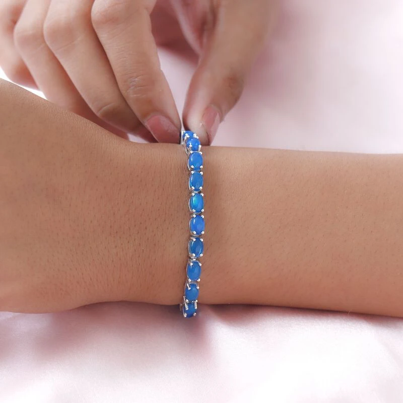 Miami Blaues Welo Opal Armband, Ca. 19 Cm, 925 Silber Platiniert Ca. 7.81 Ct 5 Miami Blaues Welo Opal Armband, Ca. 19 Cm, 925 Silber Platiniert Ca. 7.81 Ct – Bild 3