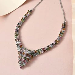 Natürliches Mehrfarbiges Turmalin Collier, Ca. 45 Cm, 925 Silber Platiniert, Ca. 11.67 Ct -Schmuck Shoplc 7157738 2