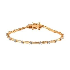 Weißes Diamant Armband, Ca. 19 Cm, 925 Silber Gelbgold Vermeil Ca. 0.50 Ct