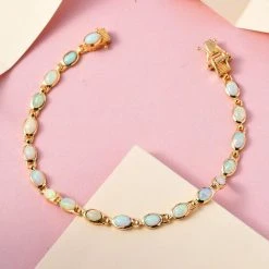 Natürliches, äthiopisches Welo Opal-Armband, Ca. 19 Cm, 925 Silber Vergoldet, Ca. 5.76 Ct -Schmuck Shoplc 7157791 1