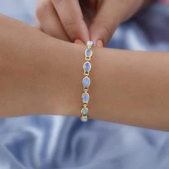 Natürliches, äthiopisches Welo Opal-Armband, Ca. 19 Cm, 925 Silber Vergoldet, Ca. 5.76 Ct -Schmuck Shoplc 7157791 2