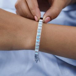 Natürlicher, äthiopischer Welo Opal Und Weißer Zirkon Armreif, Ca. 19 Cm, 925 Silber Platiniert Ca. 2.88 Ct -Schmuck Shoplc 7157878 2