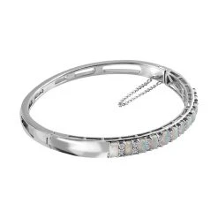 Natürlicher, äthiopischer Welo Opal Und Weißer Zirkon Armreif, Ca. 19 Cm, 925 Silber Platiniert Ca. 2.88 Ct -Schmuck Shoplc 7157878 3