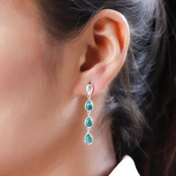 Sierra Nevada Türkis Ohrringe, 925 Silber Platiniert Ca. 2.54 Ct -Schmuck Shoplc 7157950 2