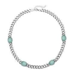 Künstliche, Grüne Katzenauge Halskette, Ca. 50 Cm, Edelstahl Ca. 25,00 Ct