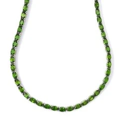 Natürliche Chromdiopsid Halskette, Ca. 45 Cm, 925 Silber Platiniert Ca. 22.95 Ct