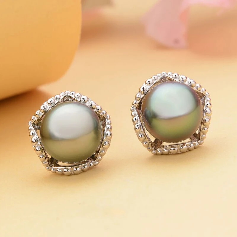 Tahiti Perlen-Ohrringe, 10-11mm, 925 Silber Rhodiniert 4 Tahiti Perlen-Ohrringe, 10-11mm, 925 Silber Rhodiniert – Bild 2