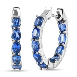 Kaschmir Kyanit Creolen, 925 Silber Platiniert Ca. 4.16 Ct