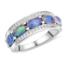 Boulder Opal Triplette Und Weißer Zirkon-Ring, 925 Silber Rhodiniert (Größe 20.00) Ca. 2.05 Ct -Schmuck Shoplc 7159987 3