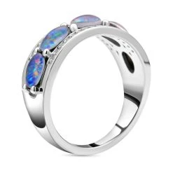Boulder Opal Triplette Und Weißer Zirkon-Ring, 925 Silber Rhodiniert (Größe 20.00) Ca. 2.05 Ct -Schmuck Shoplc 7159987 4