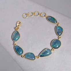 Boulder Opal Triplette Armband, Ca. 19 Cm, 925 Silber Gelbgold Vermeil Ca. 33.18 Ct -Schmuck Shoplc 7163161 1
