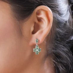 Natürliche, Grüne Apatit Und Weiße Zirkon-Ohrringe, 925 Silber Platiniert Ca. 3.87 Ct -Schmuck Shoplc 7164886 2