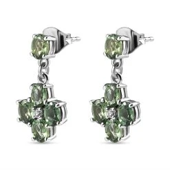 Natürliche, Grüne Apatit Und Weiße Zirkon-Ohrringe, 925 Silber Platiniert Ca. 3.87 Ct -Schmuck Shoplc 7164886 3