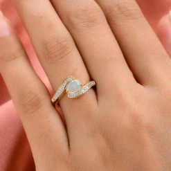 Natürlicher Äthiopischer Opal Und Zirkon Bypass Ring 925 Silber Vergoldet (Größe 16.00) -Schmuck Shoplc 7166438 2