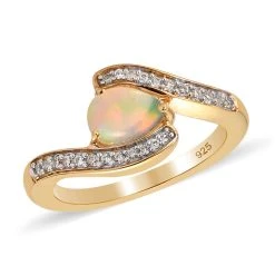 Natürlicher Äthiopischer Opal Und Zirkon Bypass Ring 925 Silber Vergoldet (Größe 16.00) -Schmuck Shoplc 7166438 3