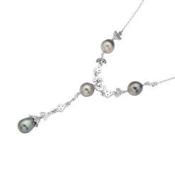 Tahiti Perle Und Weiße Zirkon-Halskette, 8-10mm, Ca. 45 Cm, 925 Silber Rhodiniert -Schmuck Shoplc 7167274 4