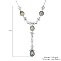 Tahiti Perle Und Weiße Zirkon-Halskette, 8-10mm, Ca. 45 Cm, 925 Silber Rhodiniert -Schmuck Shoplc 7167274 5