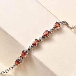Oranges Saphir-Armband, Ca. 19 Cm, 925 Silber Platiniert Ca. 1,14 Ct -Schmuck Shoplc 7171037 1
