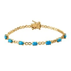 Amerikanischer, Natürlicher Sleeping Beauty Türkis Armband, Ca. 20 Cm, 925 Silber Vergoldet Ca. 3.20 Ct