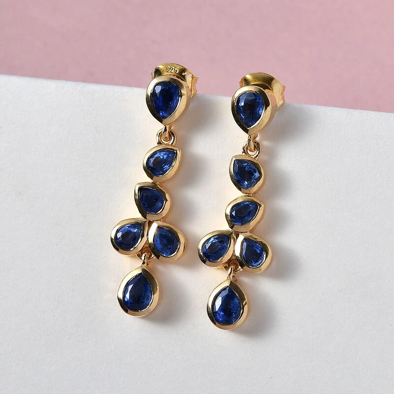 Kaschmir Kyanit-Ohrringe, 925 Silber Vergoldet Ca. 3.44 Ct 4 Kaschmir Kyanit-Ohrringe, 925 Silber Vergoldet Ca. 3.44 Ct – Bild 2