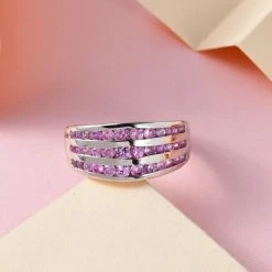 Premium Rosa Saphir Ring, 925 Silber Platiniert (Größe 17.00) Ca. 1.53 Ct -Schmuck Shoplc 7171736 1