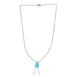 Larimar Halskette Ca. 45 Cm 925 Silber Platiniert Ca. 8.92 Ct