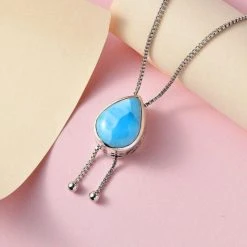 Larimar Halskette Ca. 45 Cm 925 Silber Platiniert Ca. 8.92 Ct -Schmuck Shoplc 7172593 2