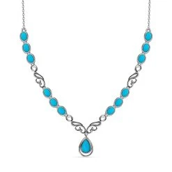 Amerikanisches, Natürliches Sleeping Beauty Türkis Collier, Ca. 45 Cm, 925 Silber Platiniert Ca. 6.73 Ct