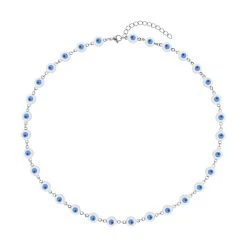 Weiße, Emaillierte Halskette, Ca. 50 Cm, Edelstahl Ca. 15,00g