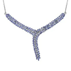 Tansanit Halskette, Ca. 45 Cm, 925 Silber Platiniert Ca. 7.14 Ct