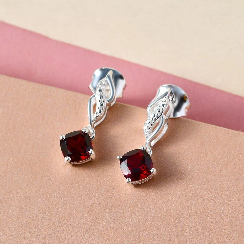 Rote Granat Ohrringe, 925 Silber Ca. 1.41 Ct 4 Rote Granat Ohrringe, 925 Silber Ca. 1.41 Ct – Bild 2