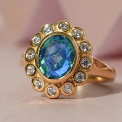 Pfau Triplett Quarz Und Zirkon Ring 925 Silber Vergoldet (Größe 16.00) Ca. 2,46 Ct -Schmuck Shoplc 7191475 1