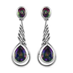 Nordlicht Mystik Topas Ohrringe, 925 Silber Platiniert Ca. 3.36 Ct