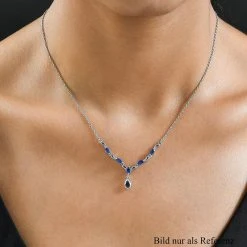 Masoala Saphir (Fissure Gefüllt) Collier, Ca. 45 Cm, 925 Silber Platiniert Ca. 1.39 Ct -Schmuck Shoplc 7194657 1