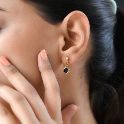 Masoala Saphir (Fissure Gefüllt) Und Weiße Zirkon-Ohrringe, 925 Silber Vergoldet Ca. 2.12 Ct -Schmuck Shoplc 7197907 2