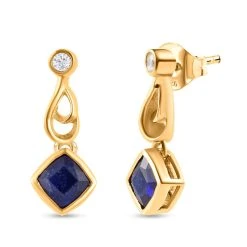 Masoala Saphir (Fissure Gefüllt) Und Weiße Zirkon-Ohrringe, 925 Silber Vergoldet Ca. 2.12 Ct -Schmuck Shoplc 7197907 3