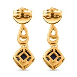 Masoala Saphir (Fissure Gefüllt) Und Weiße Zirkon-Ohrringe, 925 Silber Vergoldet Ca. 2.12 Ct -Schmuck Shoplc 7197907 4