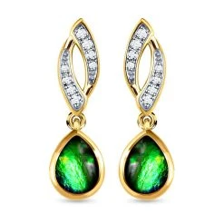 Kanadischer Ammolit Und Weiße Zirkon-Ohrringe, 925 Silber Gelbgold Vermeil Ca. 2.14 Ct