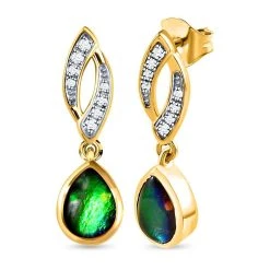 Kanadischer Ammolit Und Weiße Zirkon-Ohrringe, 925 Silber Gelbgold Vermeil Ca. 2.14 Ct -Schmuck Shoplc 7198257 3