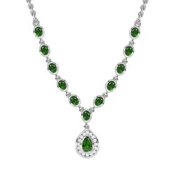 Natürliches Chromdiopsid Collier, Ca. 45 Cm, 925 Silber Platiniert, Ca. 2.89 Ct