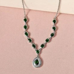 Natürliches Chromdiopsid Collier, Ca. 45 Cm, 925 Silber Platiniert, Ca. 2.89 Ct -Schmuck Shoplc 7198281 2