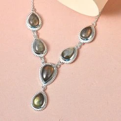 Feuer Labradorit Halskette, Ca. 45 Cm, 925 Silber Ca. 14.84 Ct -Schmuck Shoplc 7198729 2