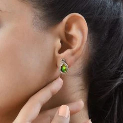 Kanadische Ammolit Und Weiße Zirkon-Ohrringe, 925 Silber Gelbgold Vermeil Ca. 2.85 Ct -Schmuck Shoplc 7199080 2