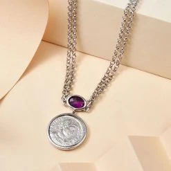 GP Coin-Kollektion - Afrikanische Amethyst Halskette, Ca. 45 Cm, 925 Silber Platiniert Ca. 3.51 Ct -Schmuck Shoplc 7199161 2