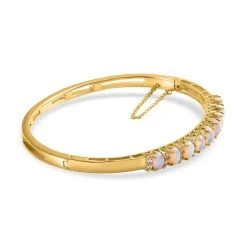 Natürlicher, äthiopischer Welo Opal Und Weißer Zirkon Armreif, Ca. 19 Cm, 925 Silber Vergoldet Ca. 3.58 Ct -Schmuck Shoplc 7199626 3