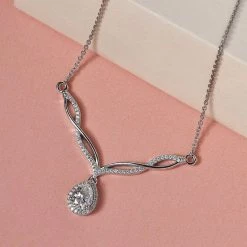 Moissanit Halskette, Ca. 45 Cm, 925 Silber Platiniert Ca. 1.44 Ct -Schmuck Shoplc 7199855 2